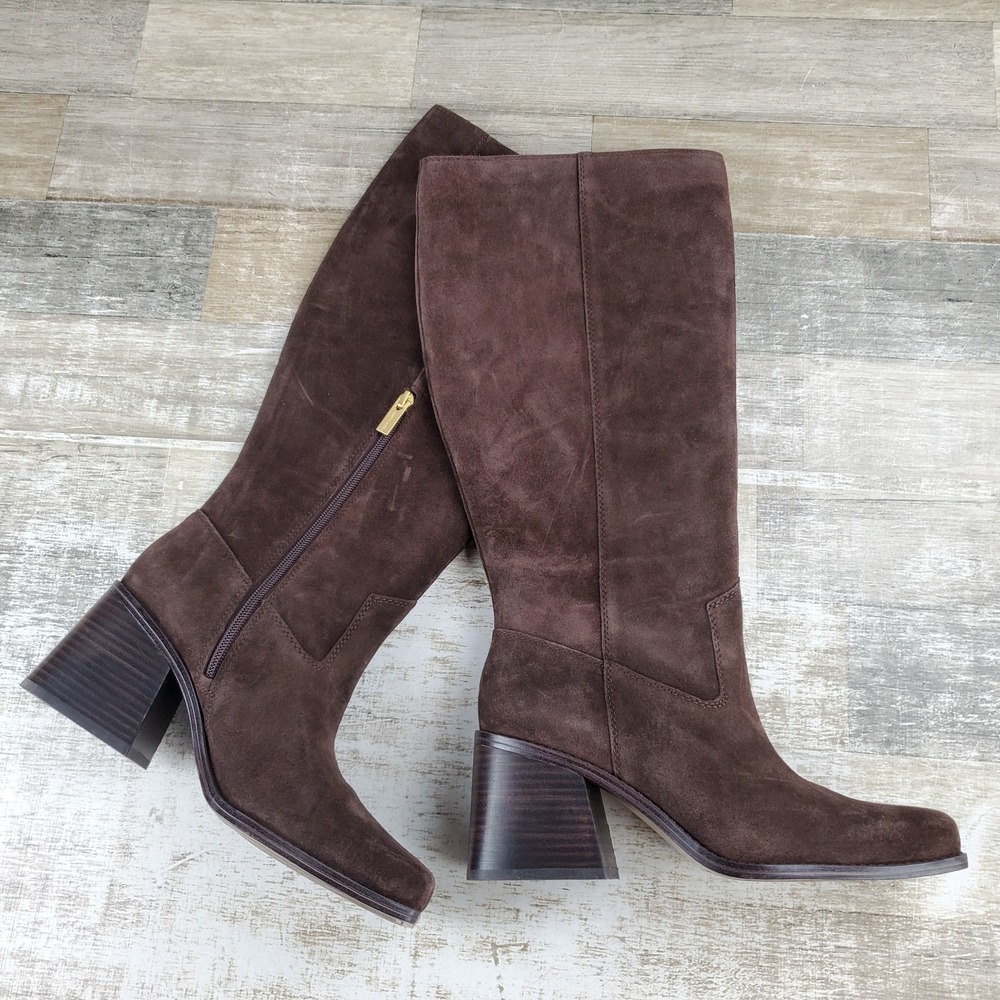 Vince Camuto Sangeti Wide Calf Stacked Womens Boot Sz 8.5 Brownie Suede Side Zip